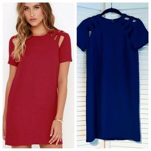 Lulu’s Royal Blue Lattice Cutout Shoulder Mini Shift Dress Size XS